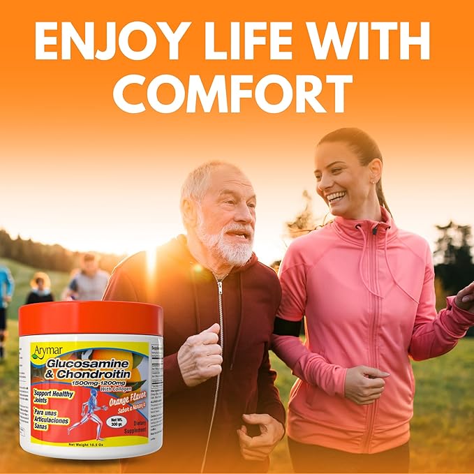 Arymar Glucosamine & Chondroitin 1500mg-1200mg with Collagen, Supports Joint Health, Orange Flavor