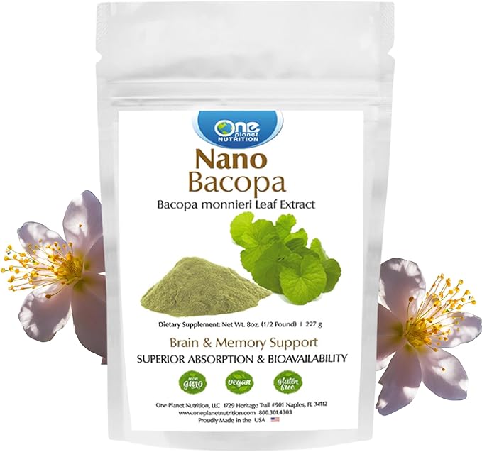 Nano Bacopa Powder 8 oz (227 Servings), Bacopa monnieri Extract, Nano for Easy Absorption, Enhances Memory & Focus, Excipient-Free, Non-GMO, Vegan, Gluten-Free