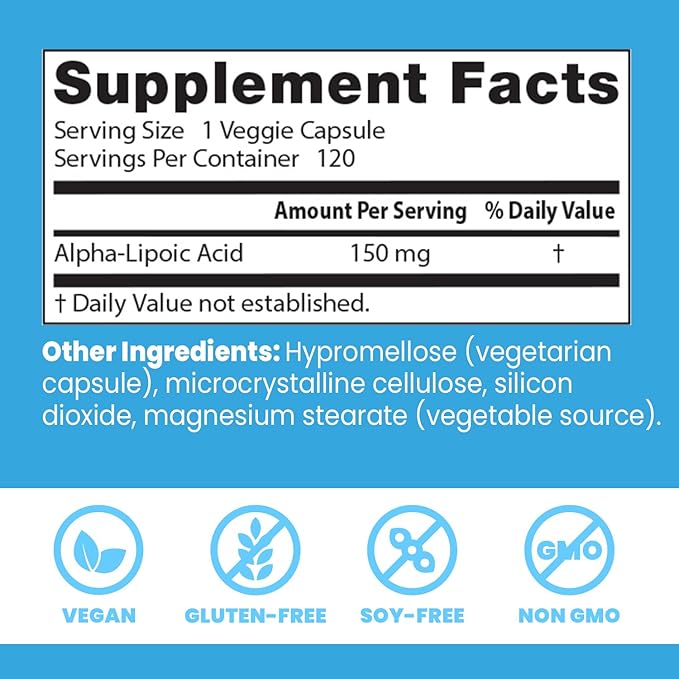 Doctor's Best Alpha-Lipoic Acid 150, Helps Support Glucose Metabolism and Regenerate Antioxidants* Non-GMO, Gluten Free, Vegan, Soy Free, 150mg, 120 Veggie Caps