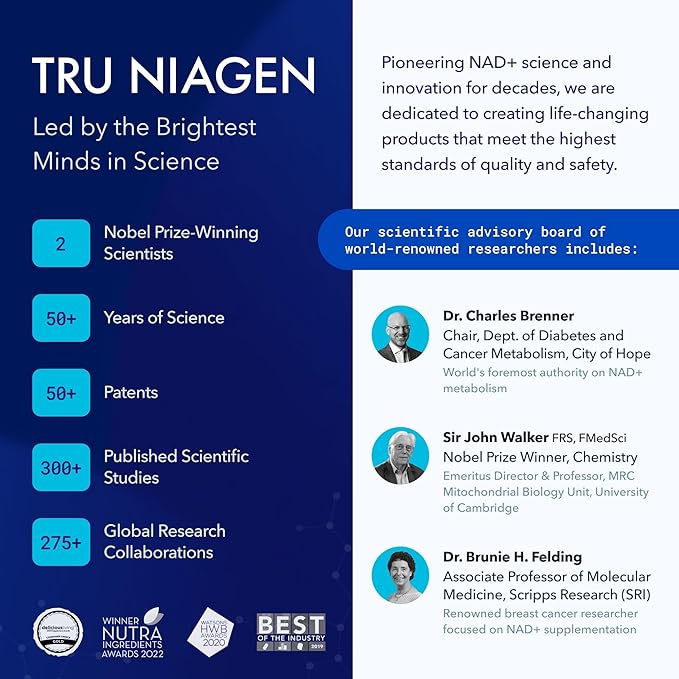 TRU NIAGEN - Patented Nicotinamide Riboside NAD+ Supplement. NR Supports Cellular Energy Metabolism & Repair, Vitality, Healthy Aging of Heart, Brain & Muscle - 60 Servings / 120 Capsules
