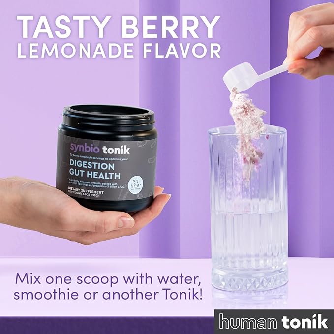 Synbio Tonik Prebiotics and Probiotics Powder | Berry Lemonade | Probiotics for Digestive Health | Daily Supplement | Improve Digestion and Bowel Motions | Boost Energy and Clarity |