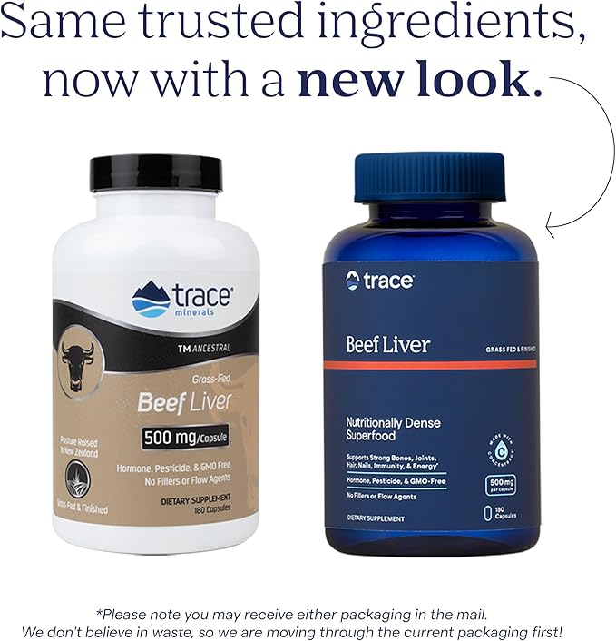 Trace Minerals Beef Liver, 500mg - Bone Health & Energy Support Supplement - Nutritional Supplement Aids Healthy Skin & Immunity - Beef Liver Supports Healthy Organs - 180 Capsules (30 Servings)