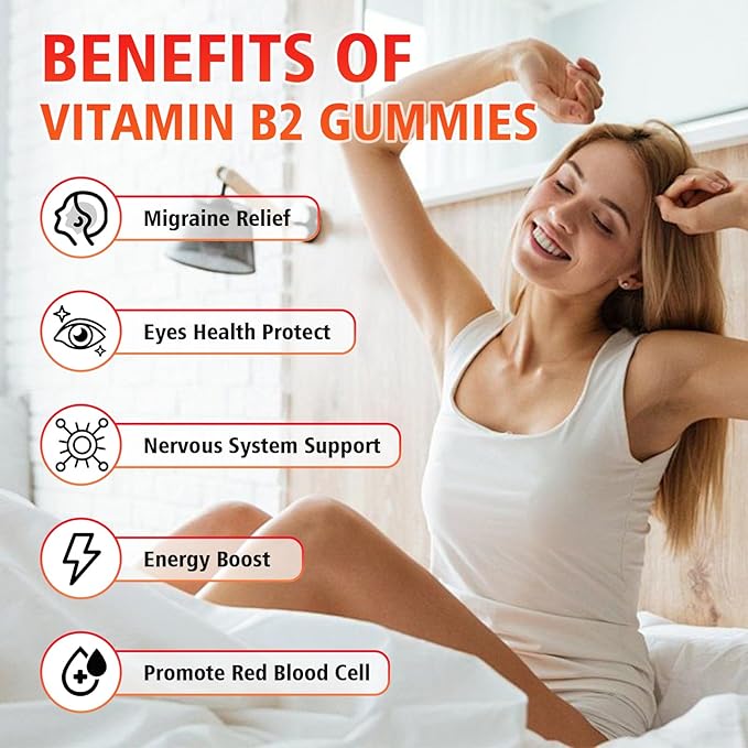 2 Pack Vitamin B2 Gummies, Riboflavin 400mg with Magnesium for Kids & Adults, Migraine Relief & Energy Support, Strawberry Flavor, 120 Count