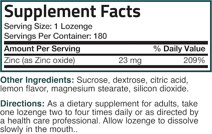 Bronson Zinc Lozenges Antioxidant & Immune Support Supplement Lemon Flavored, 180 Chewable Tablets