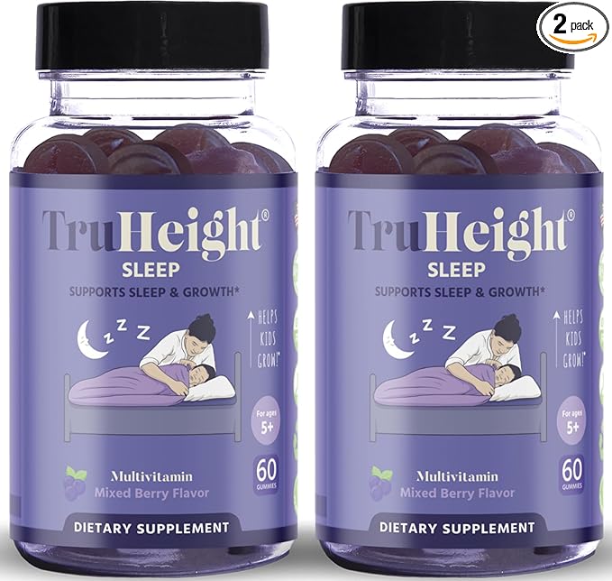TruHeight Sleep Gummies - Kids & Teen Natural Sleep Aid for Maximum Growth - Pediatric Recommended - Kids Melatonin Gummy - Melatonin, Ashwagandha, L Theanine, Lemon Balm, Ages 4+, Mixed Berry Flavor