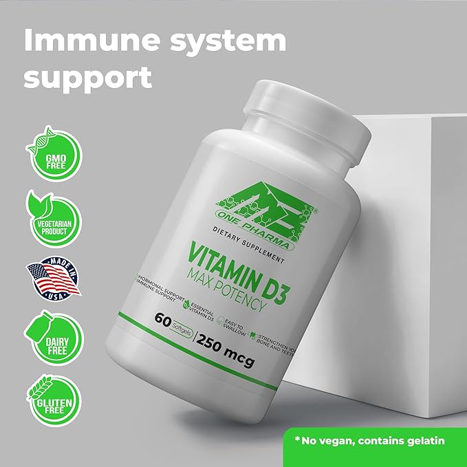 Strength Vitamin D3 10000 IU (250 mcg), Dietary Supplement for Bone, Teeth, Muscle and Immune Health Support, 60 Softgels, 60 Day Supply