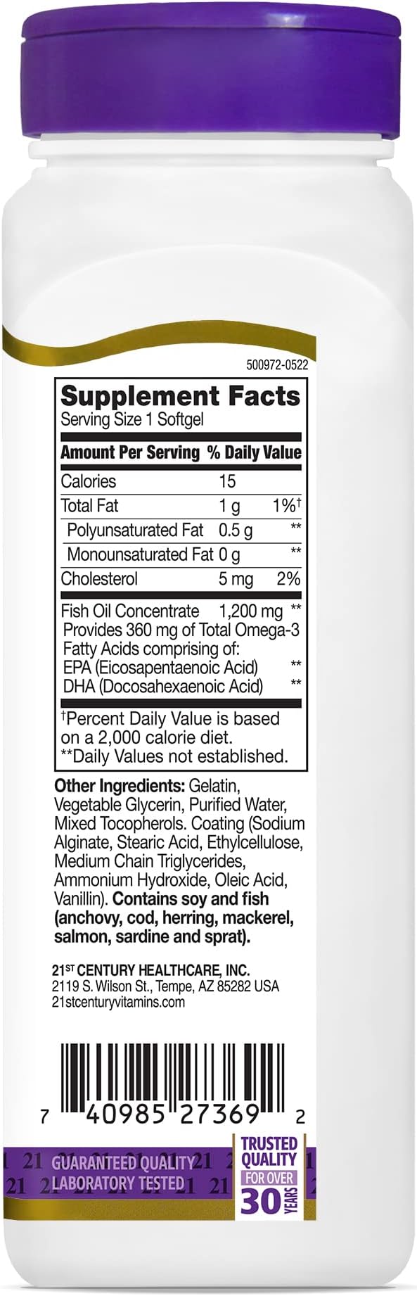 21st Century Fish Oil 1200 mg Enteric Coated Softgels, 90 Count