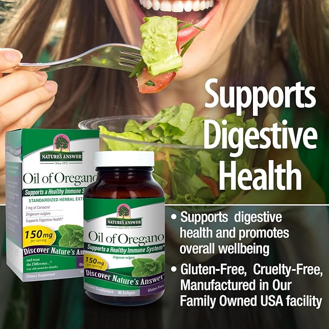 Nature's Answer Oil of Oregano Capsule Softgels, 90-Count | Natural Immune Booster | Promotes Healthy Digestion & Gut Flora