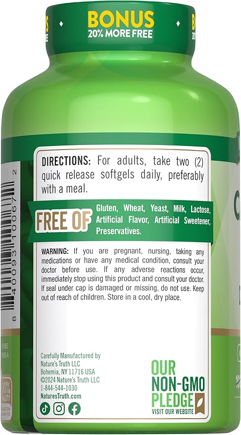 Nature's Truth Absorbable Calcium 1200 mg with Vitamin D3 5000 IU | 120 Softgels | Calcium Carbonate | Non-GMO & Gluten Free Supplement