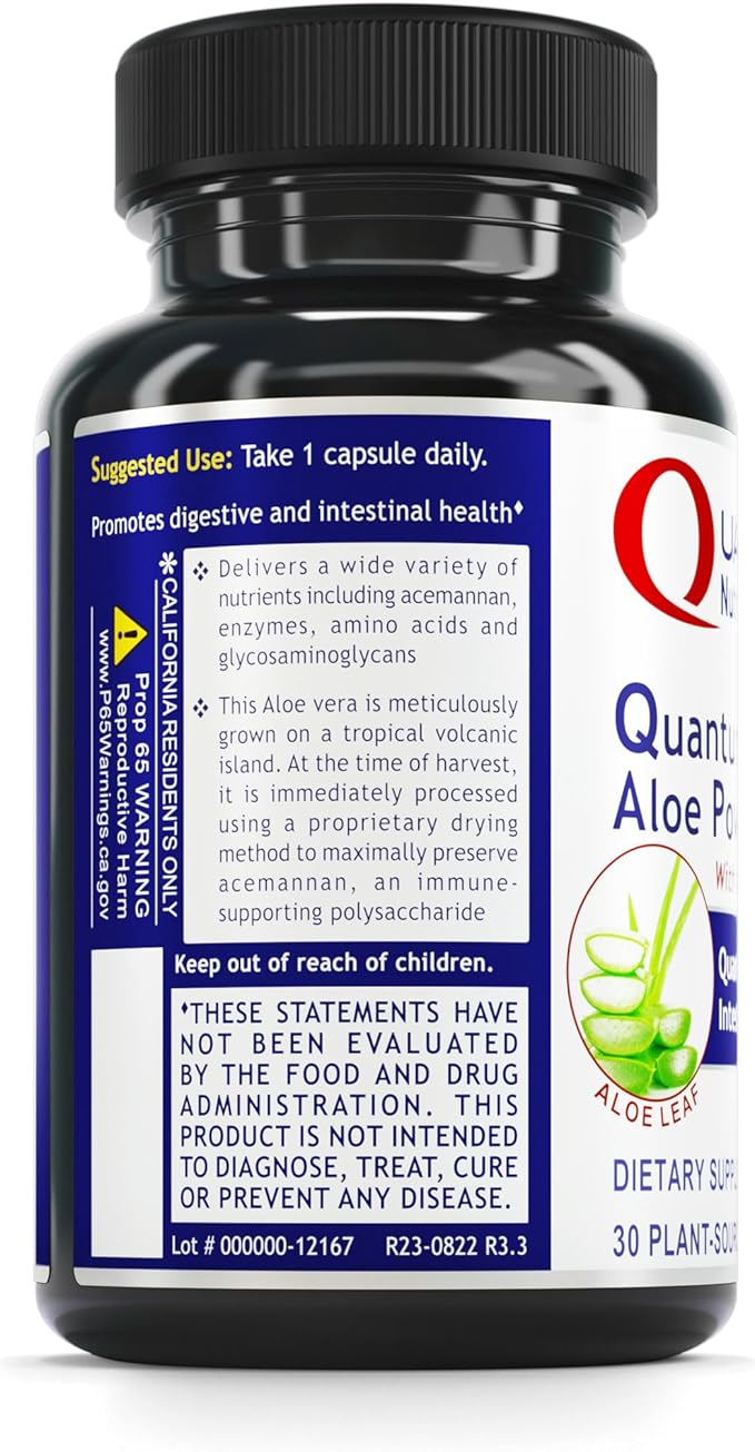 QNL Quantum Aloe Power - Organic Aloe Vera Capsules - Digestive Nutritional Supplement - Gut Health Supplement for Men & Women - Vegan Gut Supplement - 30 Plant-Source Capsules
