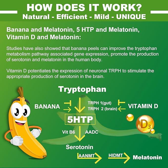 1Pack 5-HTP GABA Gummies - Melatonin Free Calm & Relaxation Gummies w/Banana Extract, L-Theanine, L-Tryptophan, Omega-3-6-9 for Health Rest Cycle & & Circadian Rhythm, Natural Zzzs, Brain Relax