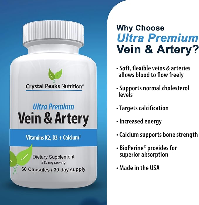 Vein & Artery Supplement - Blood Flow Supplement with Calcium - Blood Circulation Support for Men, Women - Circulation and Vein Support - 60 ct