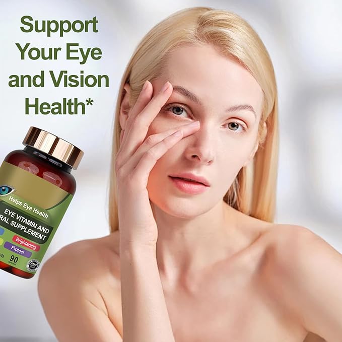 Lutein Eye Vitamin & Mineral Supplement, Zeaxanthin, Supports Eye Strain, Support Eye Health with Vitamins C & E, Vegan Eye Vitamins Supplement - 90 Capsules
