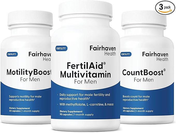 Fairhaven Health FertilAid for Men, MotilityBoost, and Countboost Combo | Fertility Supplements for Men | Male Fertility Supplement with Conception for him Prenatal Vitamin