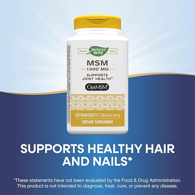 Nature's Way MSM 1000 mg - Joint Health Supplement* - With Methylsulfonylmethane - Gluten-Free & Vegan - 200 Tablets