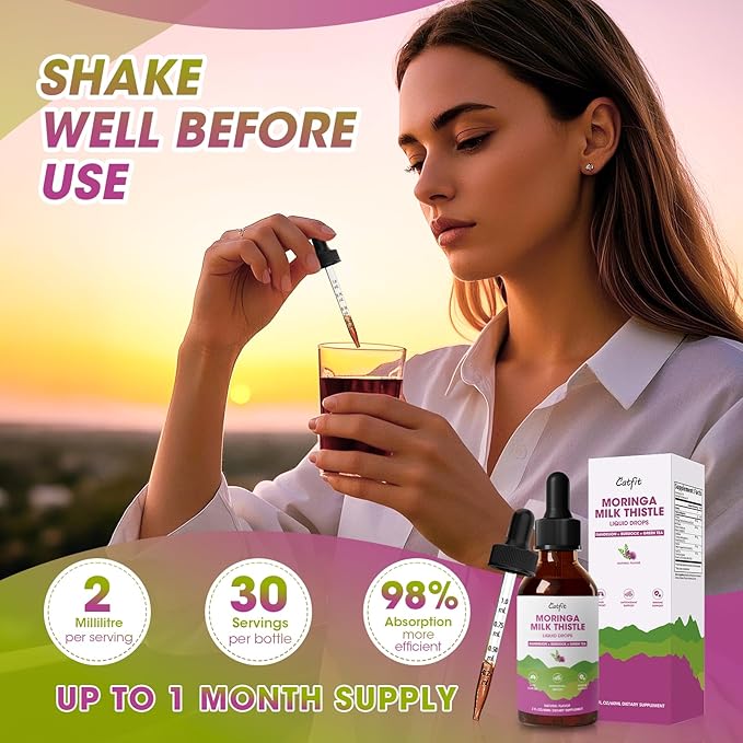 Moringa Milk Thistle Liquid Drops - Liver Health, Immune Support, Antioxidant Blend with Burdock, Green Tea & Dandelion - Moringa Capsules Alternative - Vegan, Natural Flavor,2 Fl Oz