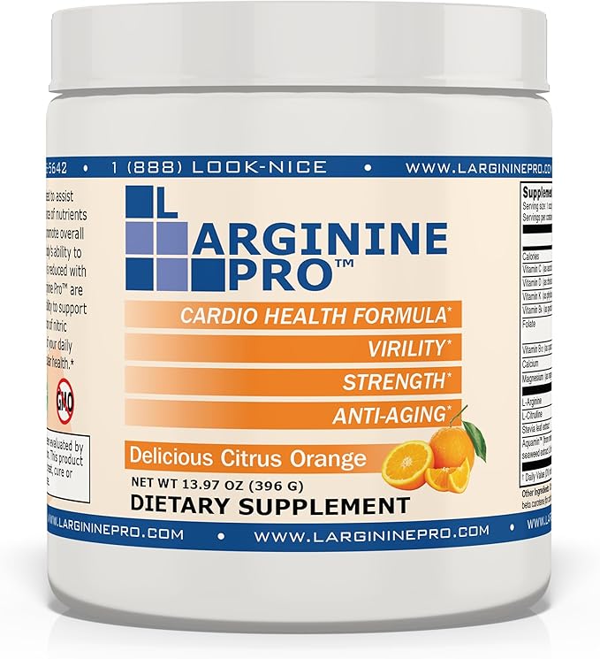 L-ARGININE PRO | 5,500mg L-Arginine Plus L-Citrulline 1,100mg Orange Powder Drink Mix Supplement for Increased Nitric Oxide Production