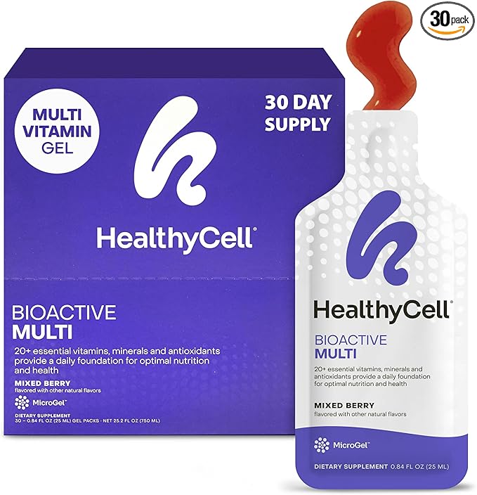 Healthycell Bioactive Daily Liquid Multivitamin for Men & Women – 20+ Essential Vitamins, Minerals & Antioxidants for Brain, Heart, Immunity, Energy, Skin & Hair Support - 30 Gel Packs