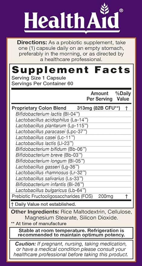 ColonProbio 82 Billion with Prebiotic, 14 Strains, Once Daily, 60ct, Optimum Colon Care, Acid & Bile Resistant, Dairy Free, Gluten Free, Non-GMO, High Bifido