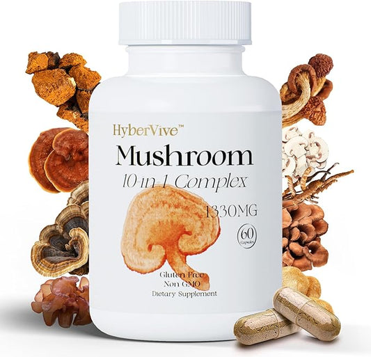 Mushrooms with Cordyceps, Lion's Mane, Shiitake Mushroom Complex for Energy, Immune Health, Brain Support & Overall Wellness | Non-GMO, Gluten-Free, 1300mg Per Serving, 60 Capsules