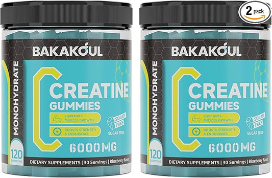 Creatine Monohydrate Gummies 5g for Men & Women - 120 Sugar Free Gummies with Magnesium Glycinate, L-Threonate, L-Taurine + Vitamin B12 for Muscle Support, Energy Boost, 2 Pack