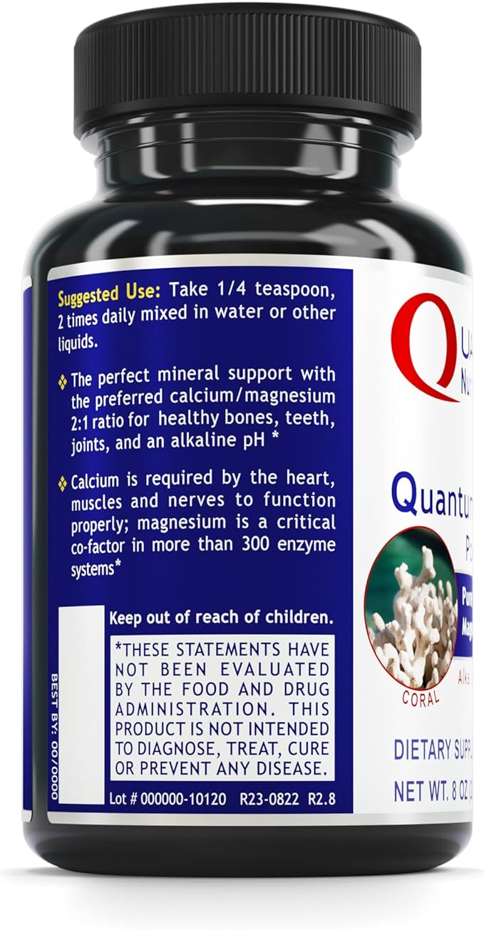 QNL Quantum Calci-Mag Powder - Calcium & Magnesium Supplement to Support Joint, Teeth & Bone Health - Coral Calcium Capsules from Sango Marine Coral - 8 oz