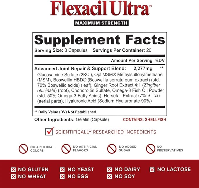 Joint Health & Support Supplement with Glucosamine, Chondroitin, Hyaluronic Acid & MSM, 60 Capsules