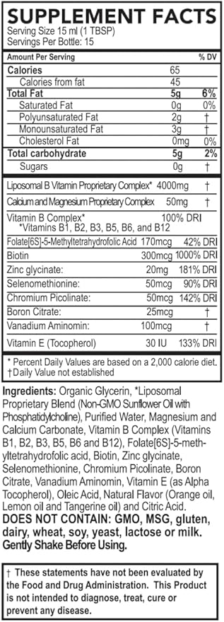 Vitamin B Complex Liquid Supplement, Purality Health, Liposomal Enhanced Absorption, B1, B2, B3, B5, B6, B12 & Biotin + Essential Minerals, 15 Day Supply