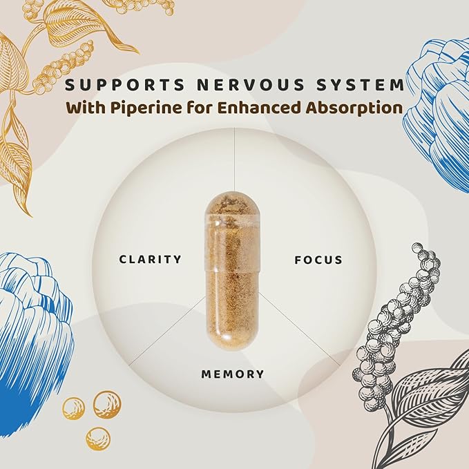 Neuro Vital Lion's Mane & Piperine Brain Supplement - Amplify Focus, Boost Memory, and Enhance Mental Clarity – Lab Tested & Allergen Free - 90 Premium Veggie Capsules for Immune Support