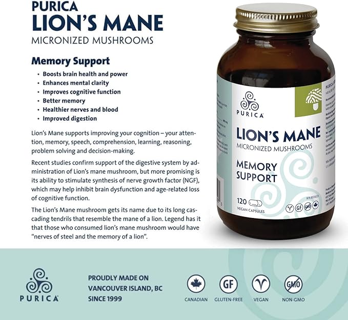 PURICA - Lion's Mane Micronized Mushrooms (120 Count (Pack of 1))