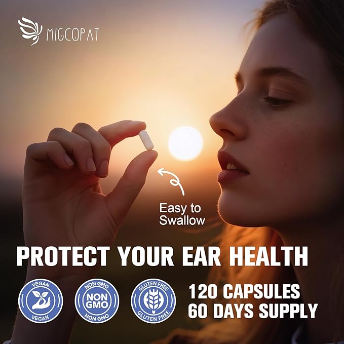 Tinnitus Relief for Ringing Ears, Tinnitus Relief Supplement with Ginkgo Biloba & Vitamin B12 | Natural Tinnitus Treatment for Reduce Ear Noise, Improve Hearing & Emotional Support - 120 Capsules
