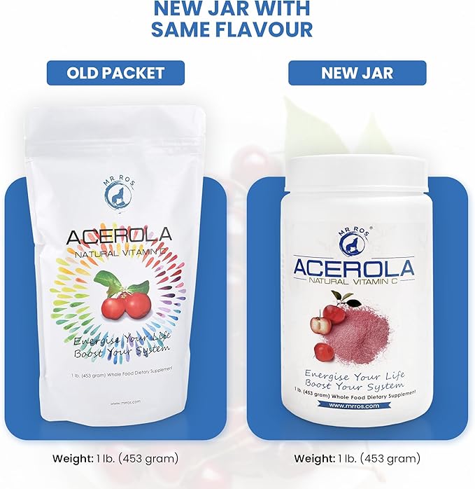 Natural Vitamin C | Acerola Cherry Naturally Grown Powder 1 Lb (16 Oz - 453 Grams) - Origin Nobel Prize Winner Immune System Booster, Non-GMO Whole Food Vitamin C Supplement