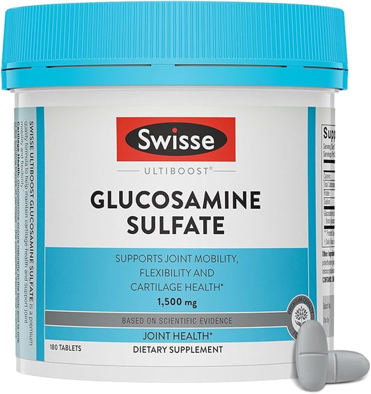 Swisse Glucosamine Sulfate Joint Support Supplement for Mobility and Flexibility Health | Women and Men | Glucosamina 1500mg | 180 Tablets| 6 Months Supply