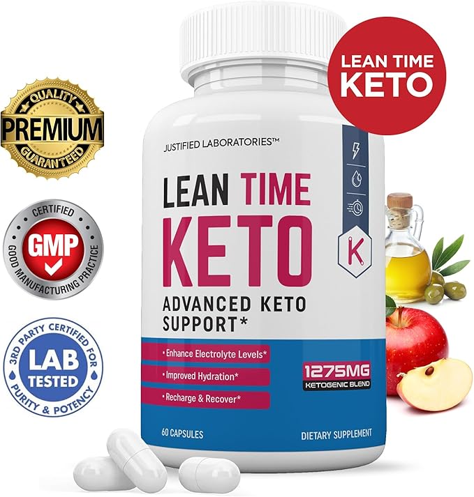 (2 Pack) Lean Time Keto Pills 1275MG New & Improved Formula Contains Apple Cider Vinegar Extra Virgin Olive Oil Powder Green Tea Leaf 120 Capsules