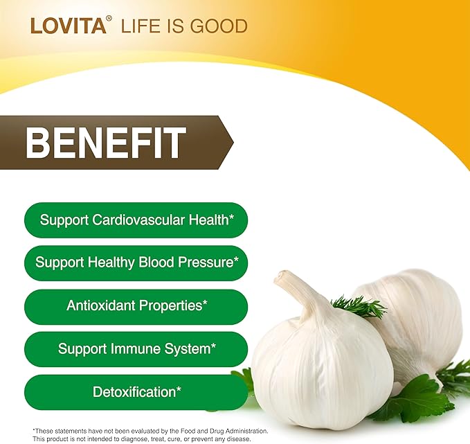 Lovita Odorless Garlic Extract, 50mg 100:1 Concentrate, High Potency, 1.25% Allicin, Gluten-Free, Supports Immune & Cardiovascular Health, 60 Vegan Capsules (Pack of 5)