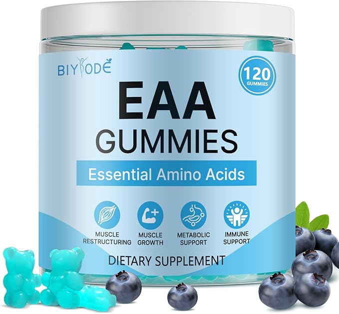 EAA Gummies: Essential Amino Acids All 9 Essential Aminos & Branched-Chain Aminos Non-GMO Gluten Free Vegetarian-Friendly 120 Gummie Blue Raspberry