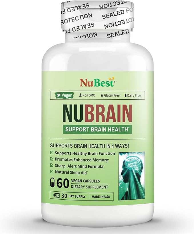 NuBrain Booster - Brain Supplement for Brain Booster, Memory, Focus & Clarity Support with St. John’s Wort, Ginkgo Biloba, Bacopa & More - Premium Nootropic Brain Supplement - 2 Pack