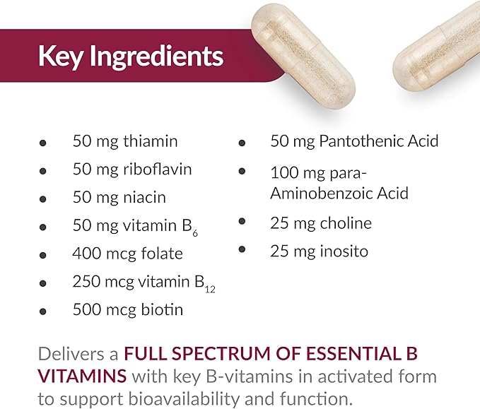 Bariatric Advantage B-50 Complex with Active B12, High Potency Supplement Containing All Essential B Vitamins with Choline, Inositol and PABA - 180 Count