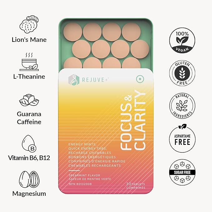Focus & Clarity Nootropic Supplement – Brian Boost | L-Theanine, Caffeine, Lion’s Mane, Magnesium, Vitamin B6 & B12 | Brain Support, Memory, Focus & Energy | Mint Flavor (30 Chewables) (1)