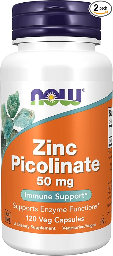 Now Foods Zinc Picolinate, 120 caps 50mg (2-Pack)