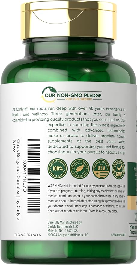 Carlyle Citrus Bergamot | 1500mg Complex | 120 Capsules | Non-GMO, Gluten Free Supplement