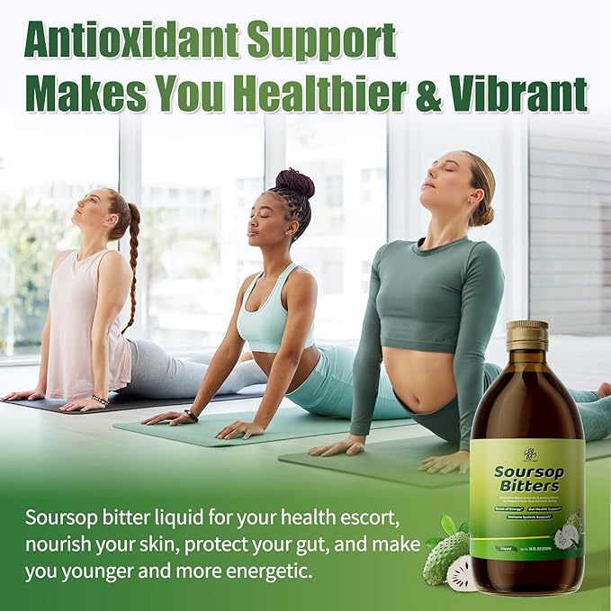 Soursop Bitters Liquid with Black Seed- Pure 15 Herb Mixed Berry with Soursop Leaves,Turmeric & Moringa for Gut Cleanse,Antioxidant,Skin Health,Cell Regeneration,Immune,Mood & Sleep Support 16 fl oz