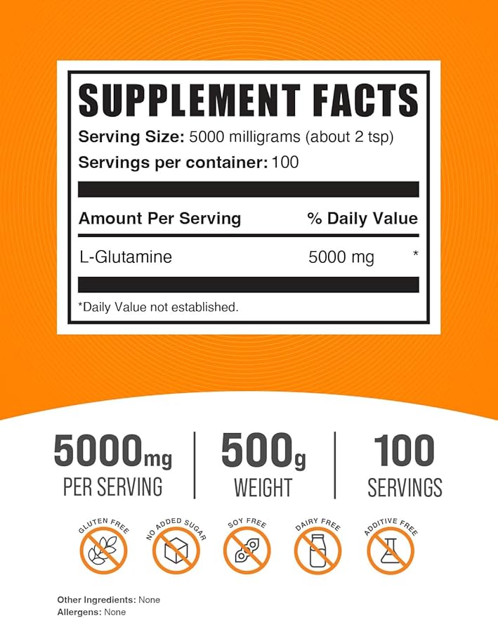 BulkSupplements.com L-Glutamine Powder - Glutamine Supplement, for Recovery & Gut Health - Unflavored & Gluten Free, 5g (5000mg) per Serving, 500g (1.1 lbs) (Pack of 1)
