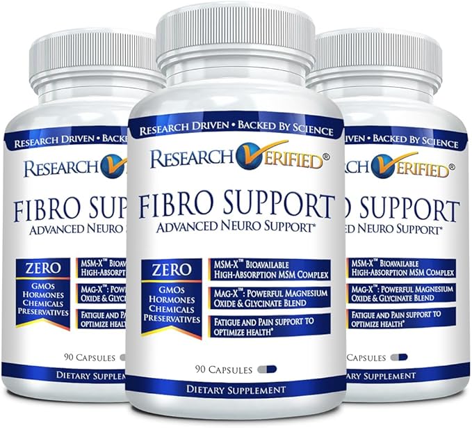 Research Verified Fibro Support - MSM, Magnesium, Vitamin D3, BioPerine - 3 Month Supply - 270 Capsules - Vegan