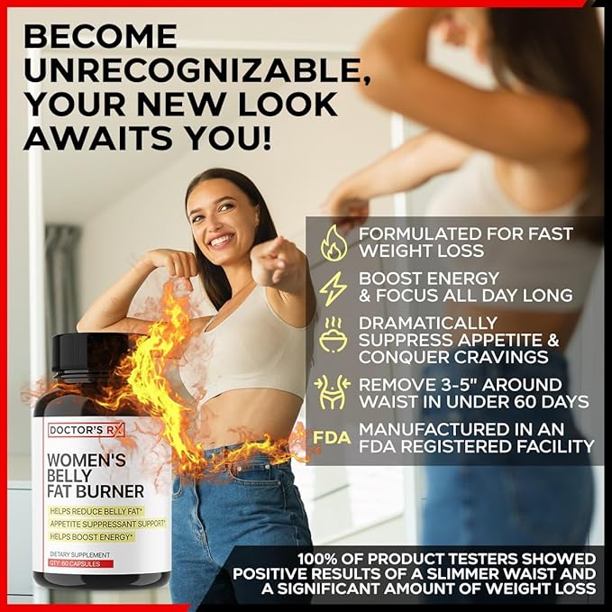 Belly Fat Burner Supplement for Women | Metabolism Booster, Suppress Appetite, Burn Calories | Extra Strength Weight Loss Pills for Women with 8 Strong Ingredients - 60 Servings