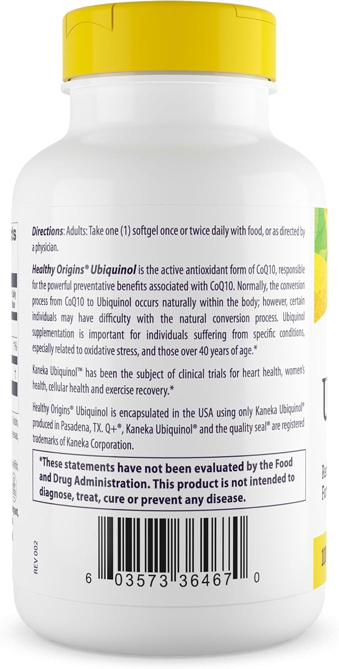 Healthy Origins Ubiquinol (Active Form of CoQ10), 100 mg - Kaneka Ubiquinol Supplements for Heart Health & Antioxidant Support - Gluten-Free & Non-GMO Supplement - 30 Softgels