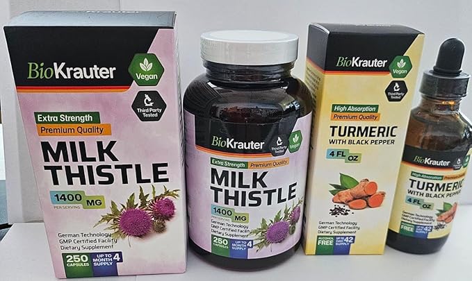 Turmeric with Black Pepper Tincture 4 Fl. Oz. & Milk Thistle 250 Capsules