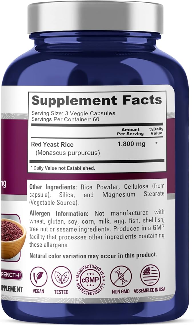 NusaPure Red Yeast Rice 1800mg 180 Veggie Capsules (Non-GMO, Vegan)