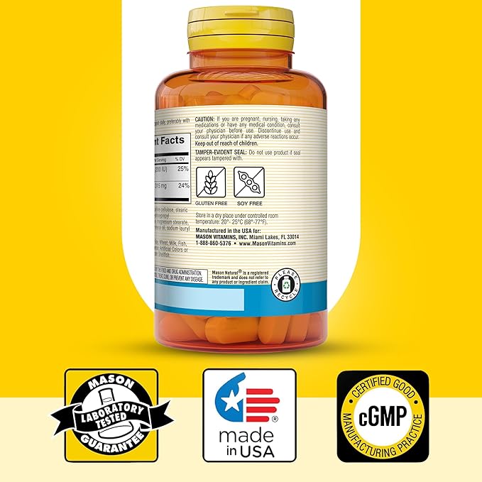 MASON NATURAL Calcium Citrate Plus Vitamin D3, 2 Month Supply, Strengthens Muscle Function & Bone Health, 60 Caplets