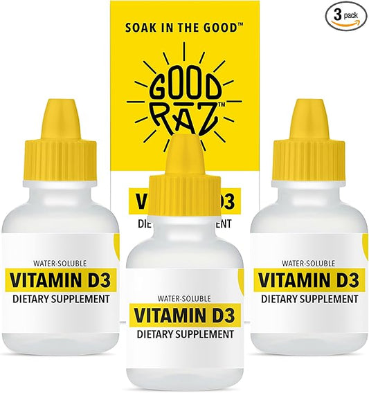 Vitamin D Drops Adult - Water-Soluble Liquid D3 Drops - Potent Vitamin D Liquid Drops - No Stir, Non-GMO, Kosher - D3 Liquid to Add to Drink Or Food, Flavorless - 12-Month Supply (3)